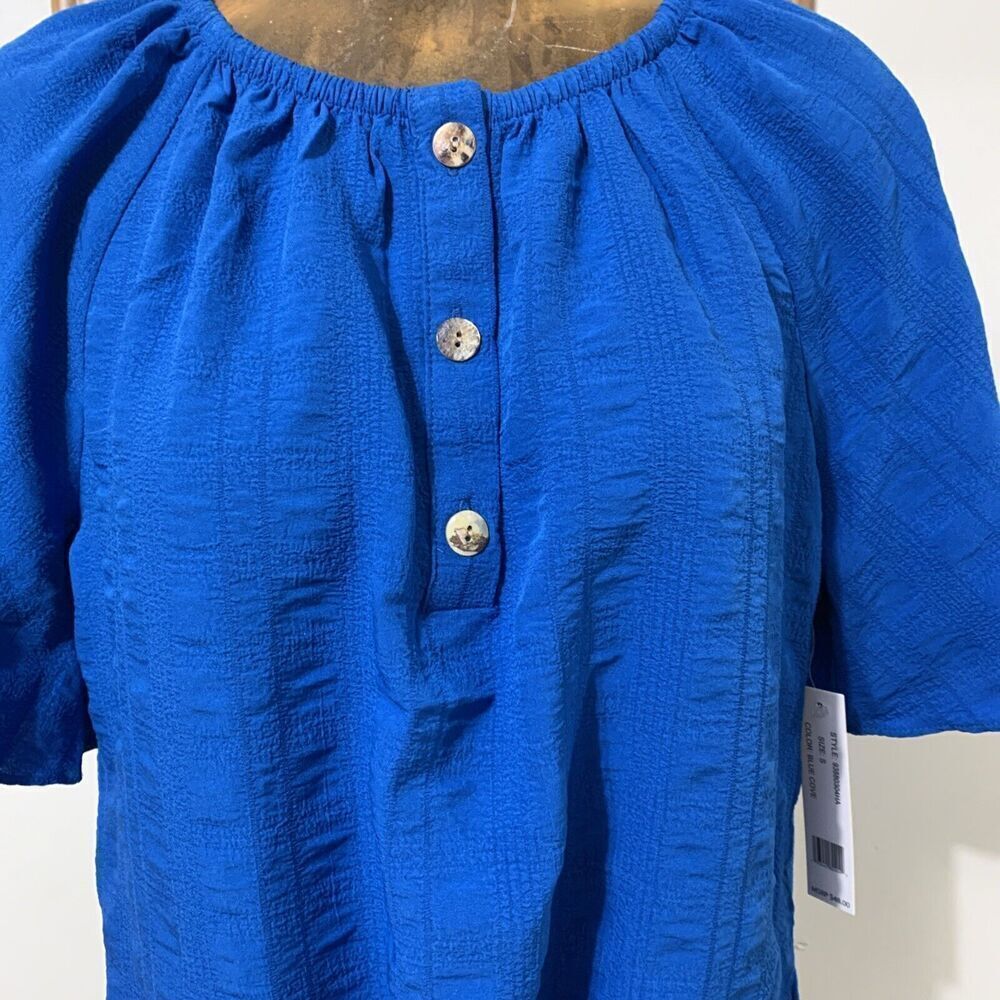 Counterparts Bell Sleeve Tie Button Top Women’s Small Blue - Picture 2 of 9